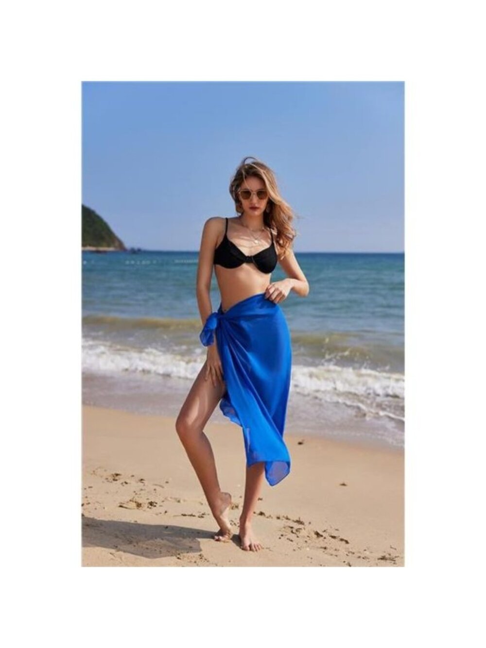 Women's Sarong Swimsuit Coverups Chiffon Long Bikini Wraps, Blue - Picture 2 of 6